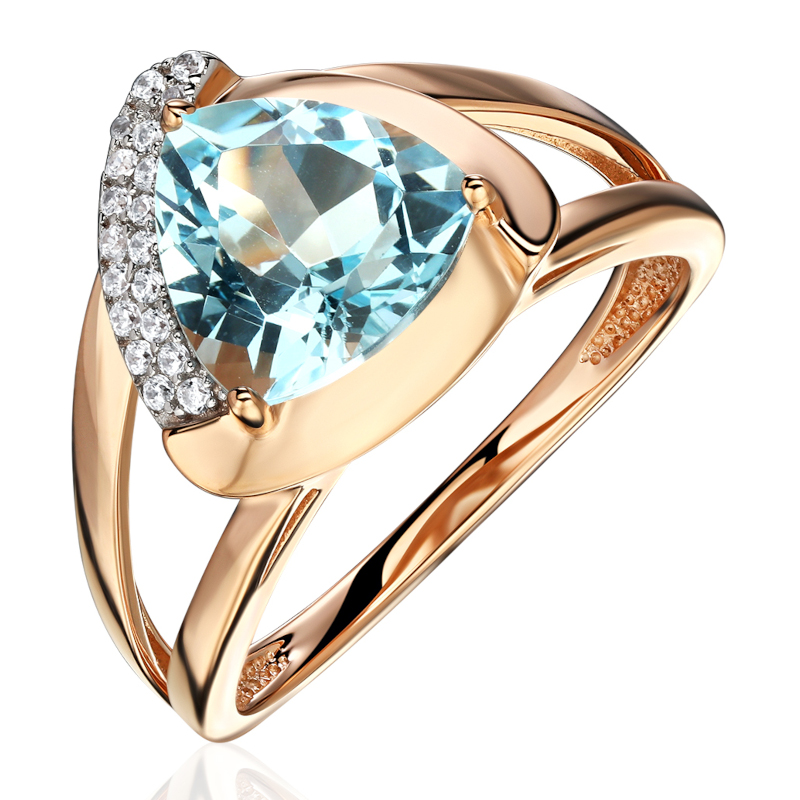 Кольцо из красного золота 585 с топазом и фианитами 01К3116611Р-1