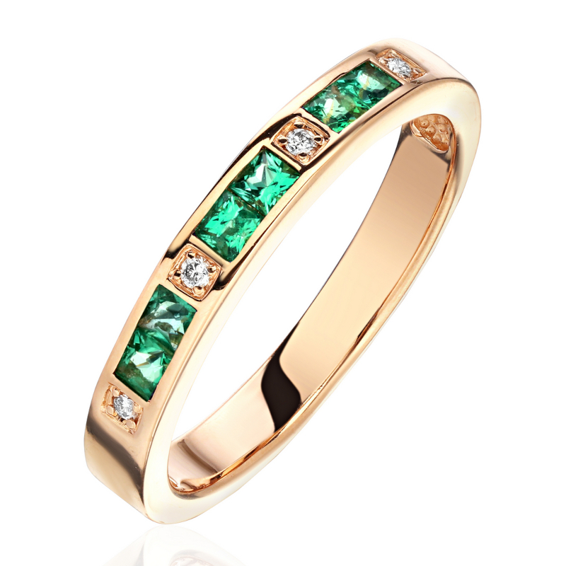 Кольцо из красного золота 585 пробы с изумрудами и бриллиантами 01К613983-3