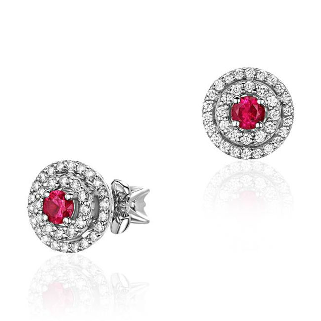 Серьги из белого золота 585 пробы с рубинами и бриллиантами 01С6216724-1