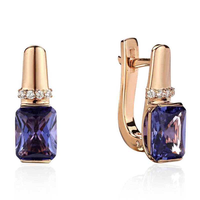 Серьги из красного золота 585 пробы с аметистами и фианитами 01С3115435-3