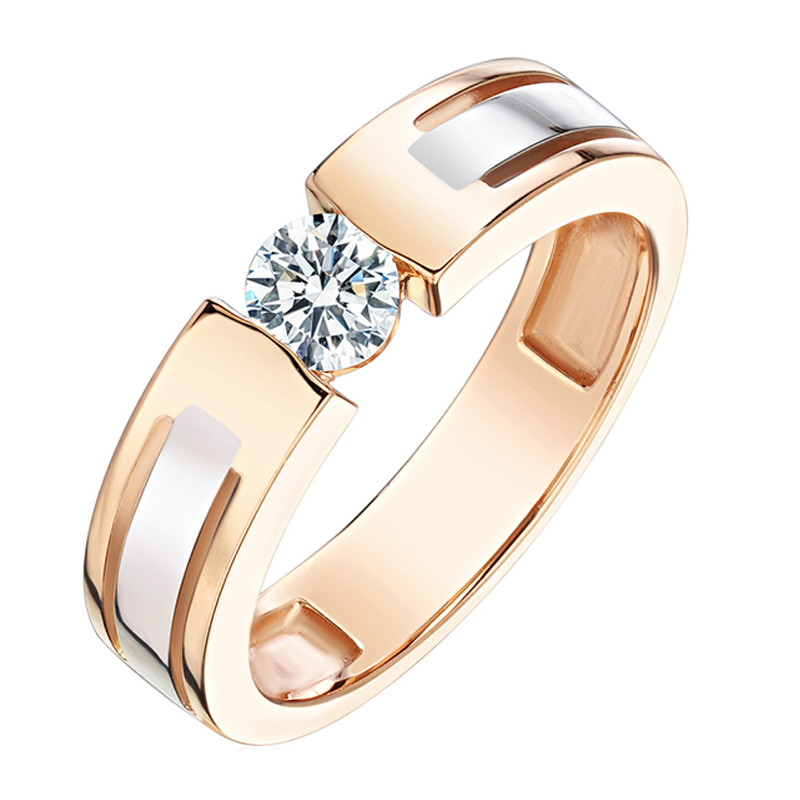 Кольцо из комбинированного золота 585 пробы с бриллиантом 01К664830-1