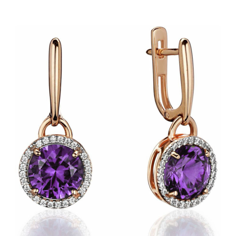 Серьги из красного золота 585 пробы с аметистами и фианитами 01С3115335-3