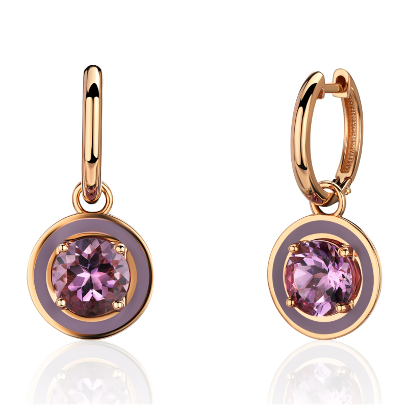 Серьги из красного золота 585 пробы с аметистами и эмалью 01С3116504Э-2