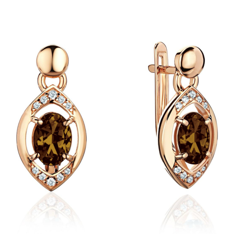 Серьги из красного золота 585 пробы с раух-топазами и фианитами 01С3115350-4