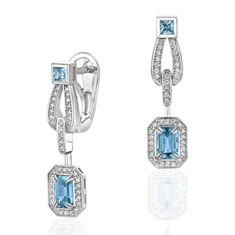 Серьги из белого золота 585 пробы с сапфирами и бриллиантами 01С6215207-6