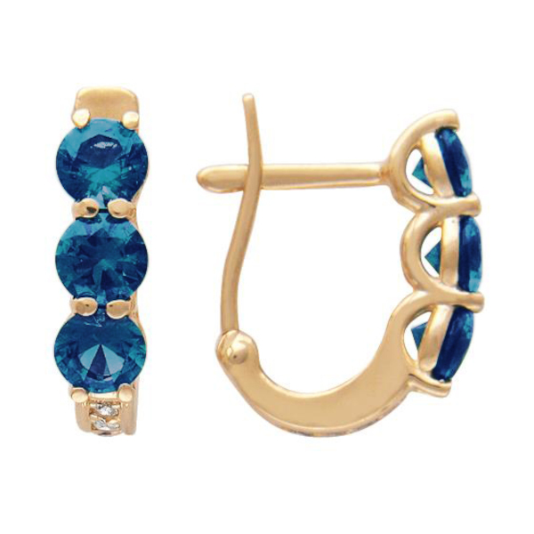 Серьги из красного золота 585 пробы с фианитами и наносапфирами 01С215252-3