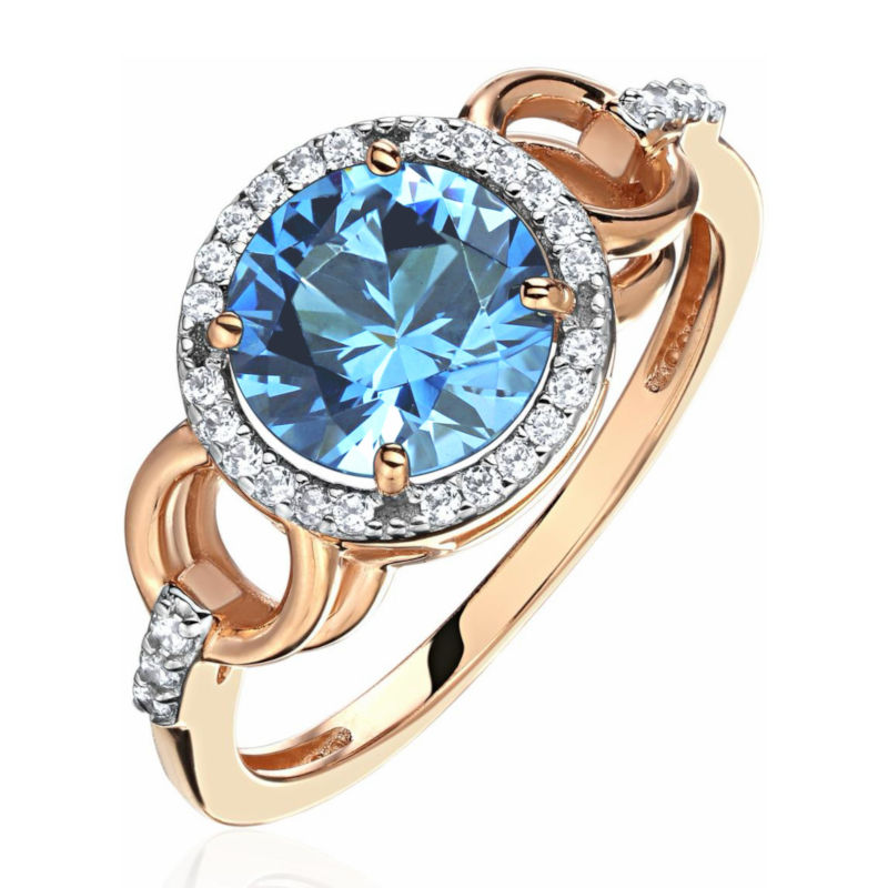 Кольцо из красного золота 585 пробы с топазом и фианитами 01К3116435-2