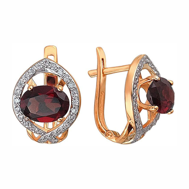 Серьги из золоченого серебра 925 пробы с гранатами и фианитами 01С3512372А-2