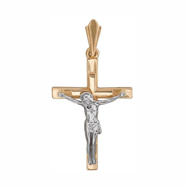 Крест нательный из двух цветов золота 585 пробы без вставок 01Р060462