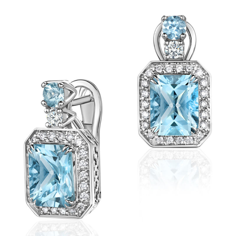 Серьги из белого золота 585 пробы с аквамаринами и бриллиантами 01С6214619-6