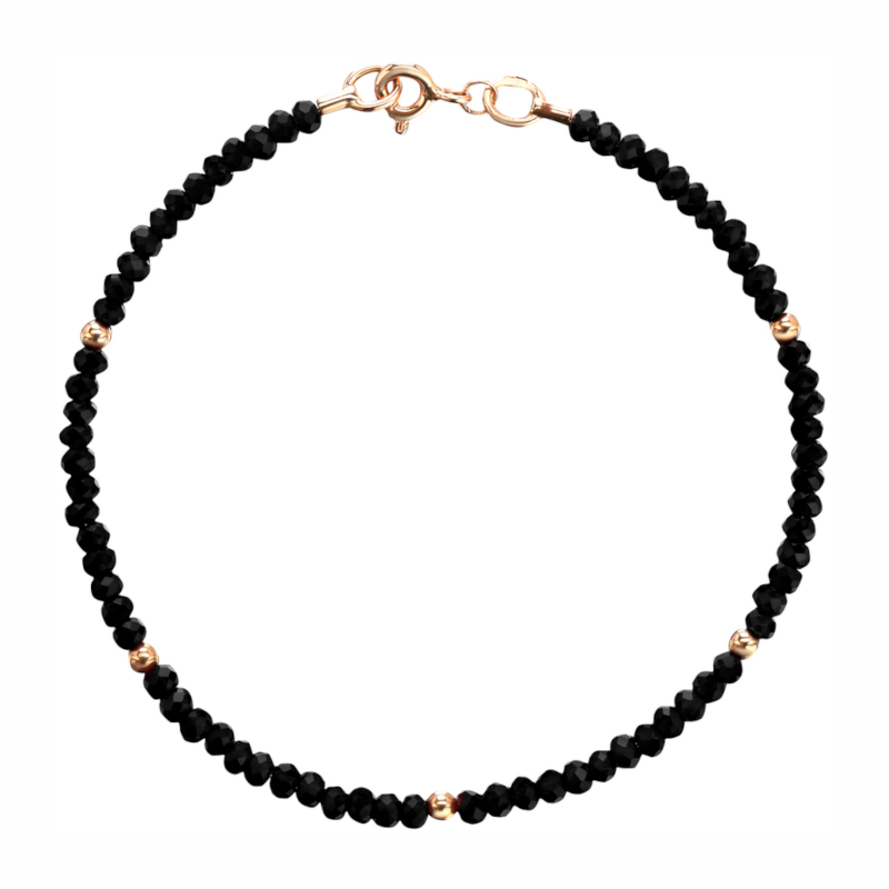 Браслет из красного золота 585 пробы с черным хрусталем 01Б213151-2