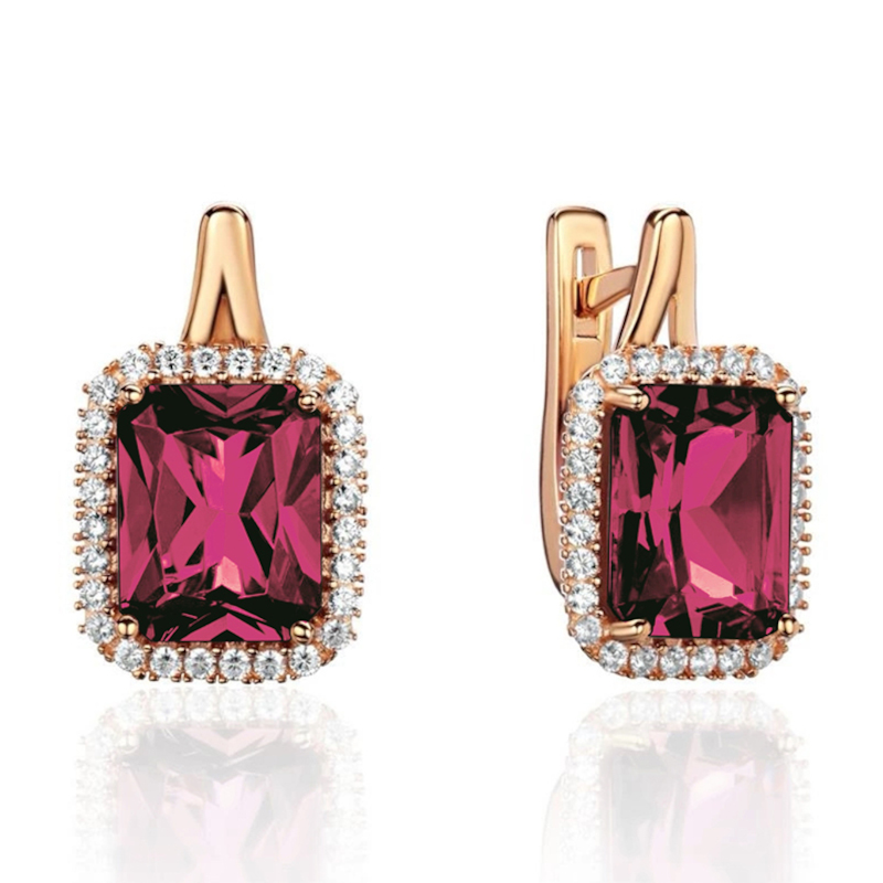 Серьги из красного золота 585 пробы с наносинтал рубелитами и фианитами 01С2116536-6