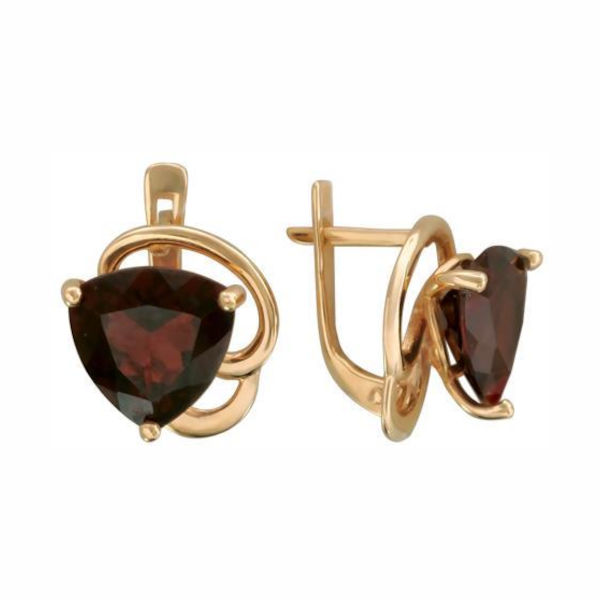 Серьги из красного золота 585 пробы с гранатом 01С314933-4