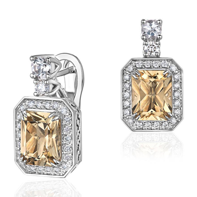 Серьги из белого золота 585 пробы с гелиодорами и бриллиантами 01С6214619-1