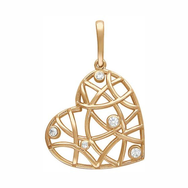 Подвеска "Сердце" из красного золота 585 пробы с фианитами 01П111666