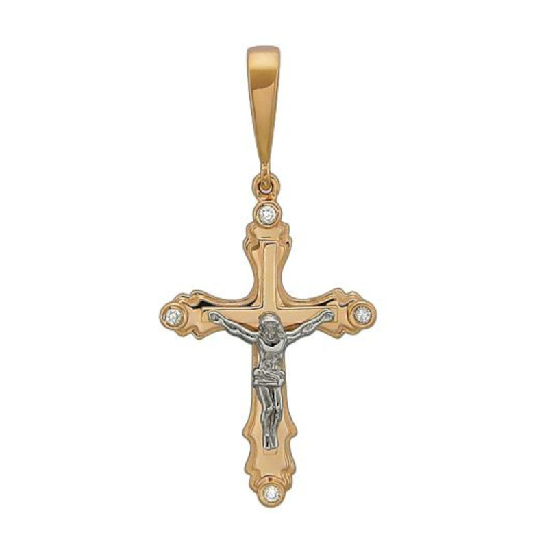 Крест нательный из двух цветов золота 585 пробы с бриллиантом 01Р660607