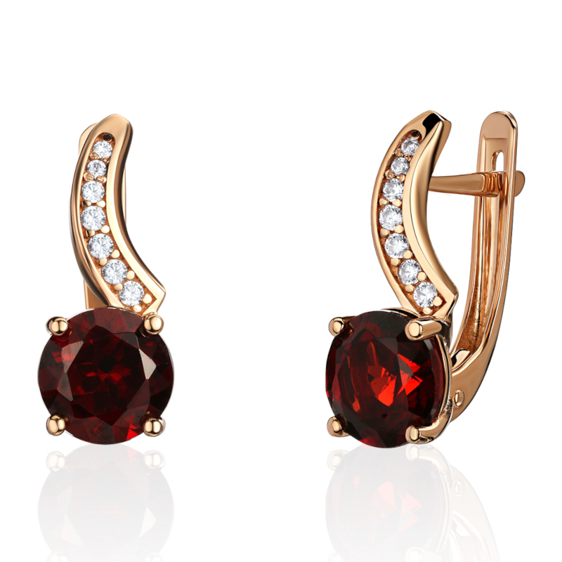 Серьги из красного золота 585 пробы с гранатами и фианитами 01С3115345-2