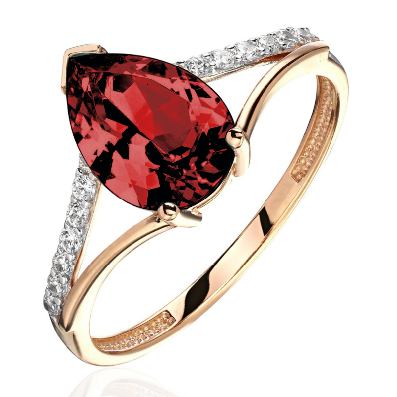 Кольцо из красного золота 585 пробы с гранатом и фианитами 01К3116565Р-2