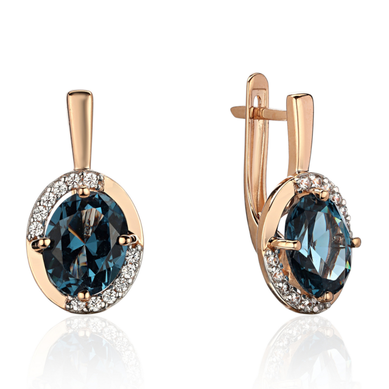 Серьги из красного золота 585 пробы с наноситал топазом и фианитами 01С2115469Р-1