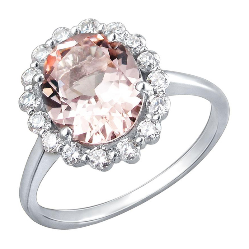 Кольцо из белого золота 585 пробы с морганитом и бриллиантами 01К6251032-2