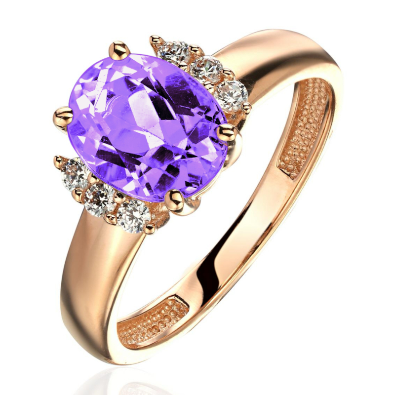 Кольцо из красного золота 585 пробы с аметистом и фианитами 01К3116570-5