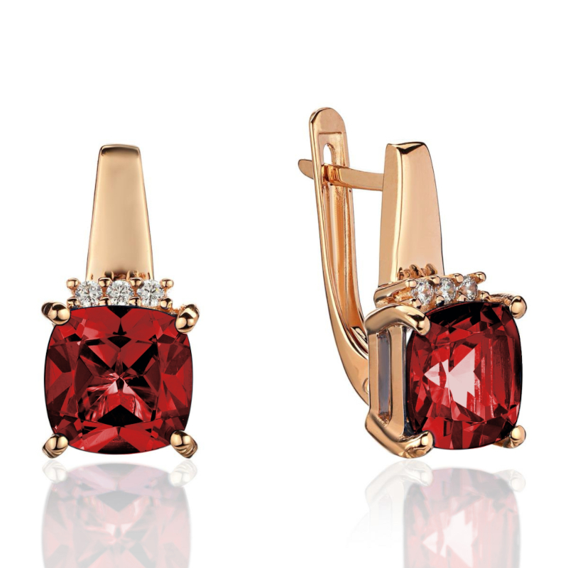 Серьги из красного золота 586 пробы с гранатами и фианитами 01С3115472-3