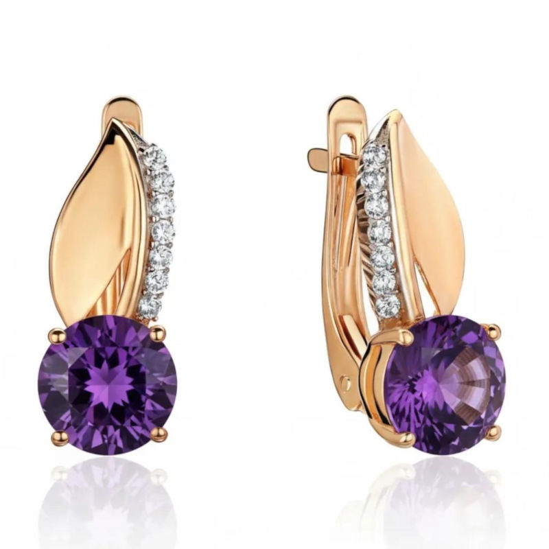 Серьги из красного золота 585 пробы с аметистами и фианитами 01С3116423Р-3