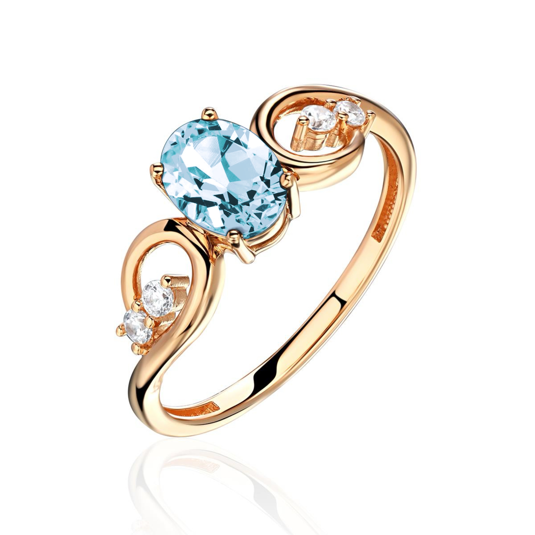 Кольцо из красного золота 585 пробы с синт.шпинелью и фианитами 01К2115339-1