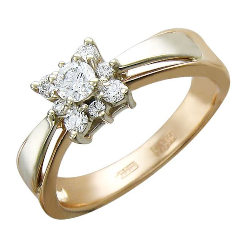 Кольцо из комбинированного золота 585 пробы с фианитами 01К166183