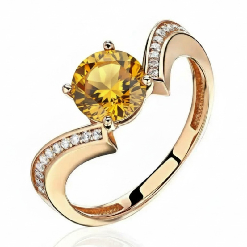Кольцо из красного золота 585 пробы с цитрином и фианитами 01К3116445-6
