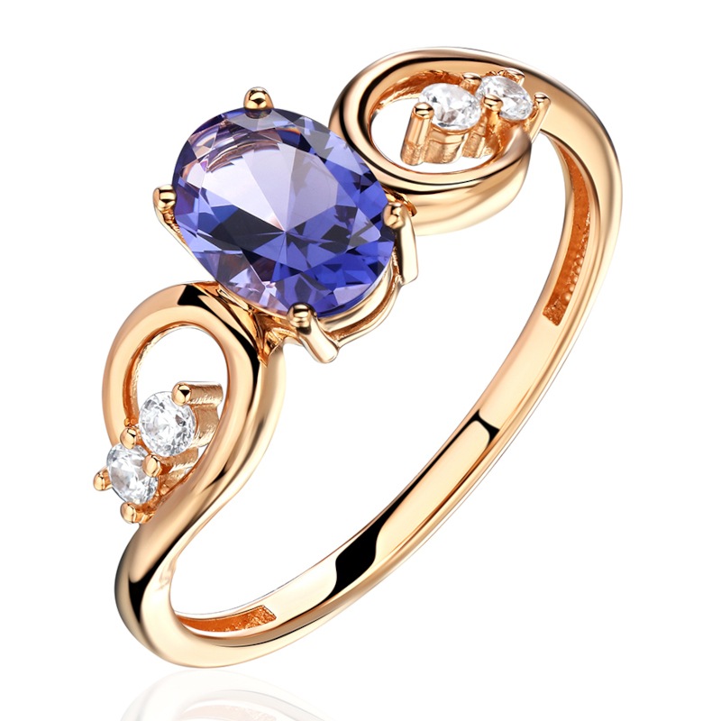 Кольцо из красного золота 585 пробы с наноситал танзанитом и фианитами 01К2115339-3