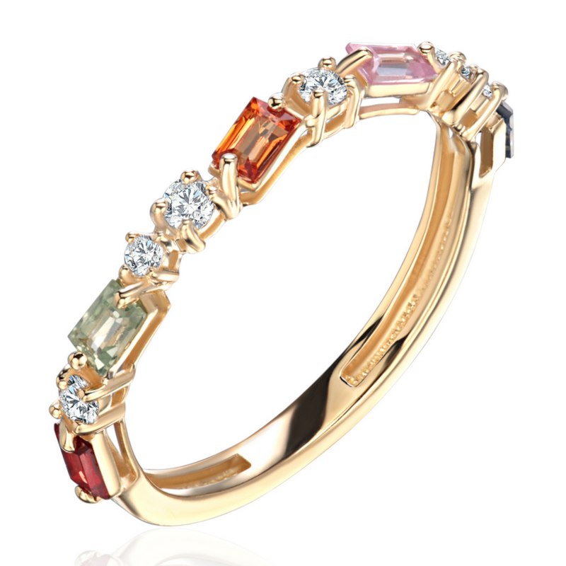 Кольцо из желтого золота 585 пробы с сапфирами и бриллиантами 01К6315509-1