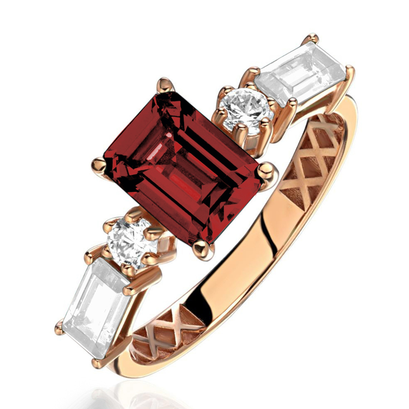 Кольцо из красного золота 585 пробы с гранатом и фианитами 01К3115762-8