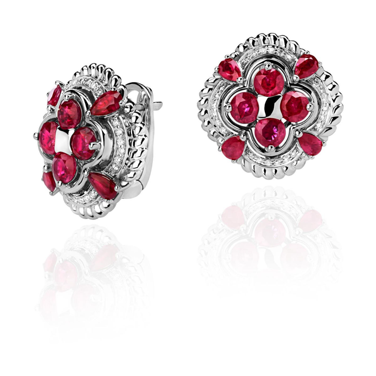 Серьги из белого золота 585 пробы с бриллиантами и рубинами 01С6213309-3