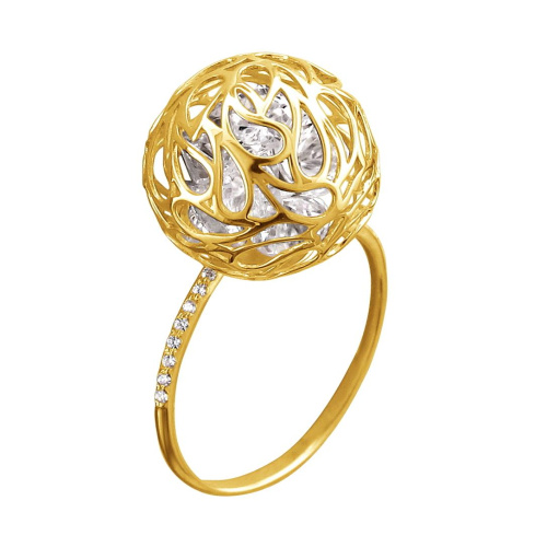 Кольцо из желтого золота 585 пробы с фианитом 01К1313879Ф