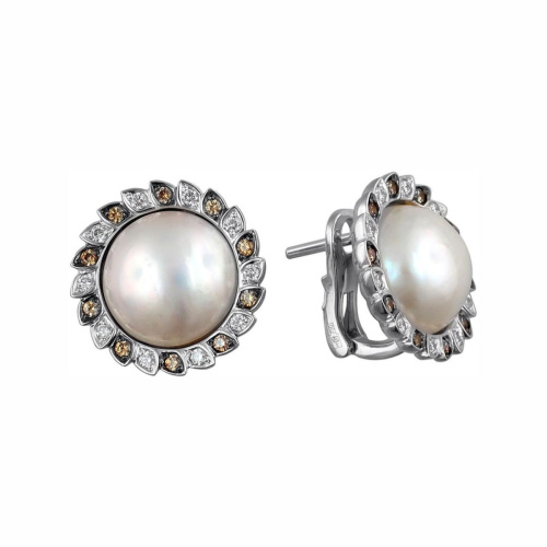 Серьги из белого золота 750 пробы с гиацинтами, жемчугом и бриллиантами 01С6791056-4