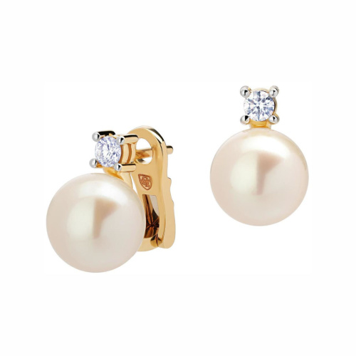 Серьги из желтого золота 585 пробы с жемчугом и бриллиантами 01С6313873-1