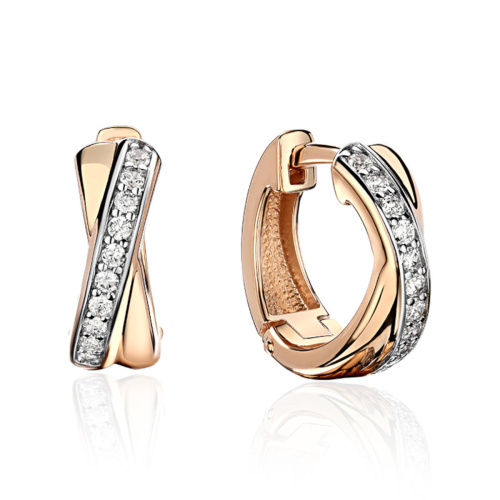 Серьги конго из красного золота 585 пробы с фианитами 01С1113945Р