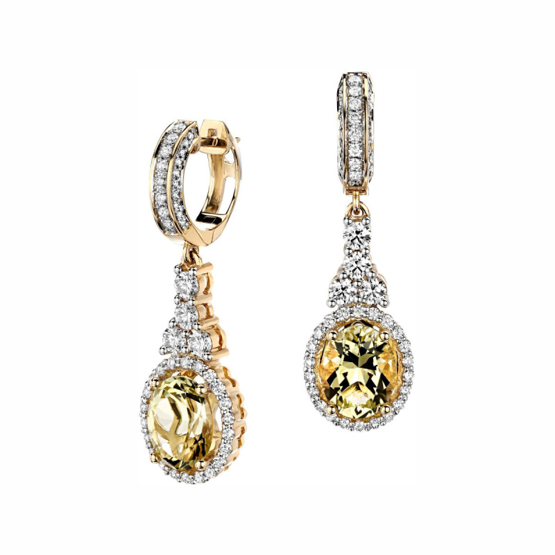 Серьги из желтого золота 750 пробы с кварцем и бриллиантами 01С6413988-2