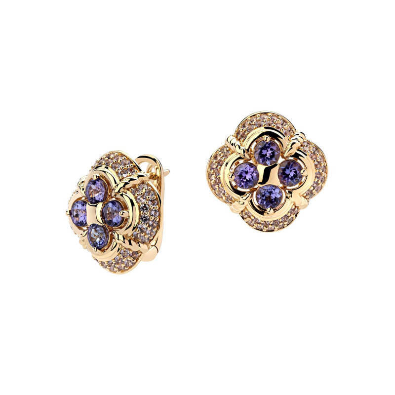 Серьги из желтого золота 585 пробы с танзанитами 01С3313307-1