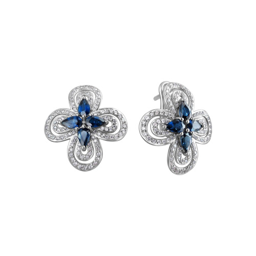 Серьги из белого золота 585 пробы с сапфирами и бриллиантами 01С624949-1