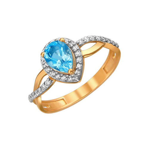 Кольцо из красного золота 585 пробы с топазом и фианитами 01К3112053-1