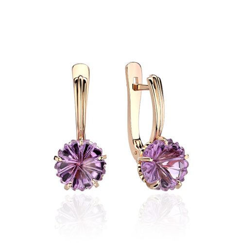 Серьги из красного золота 585 пробы с аметистами 01С3171019-2