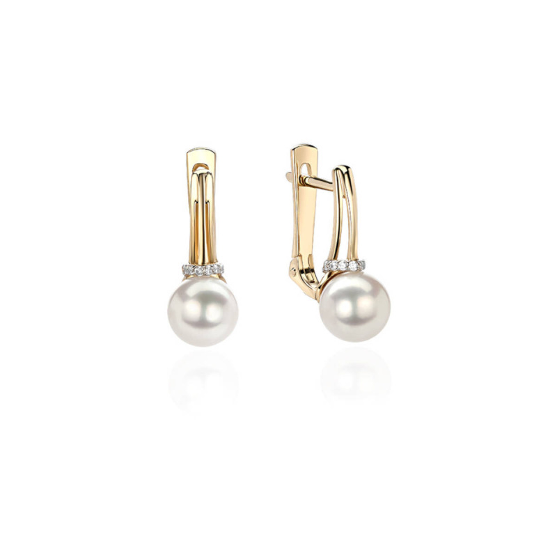 Серьги из желтого золота 585 пробы с жемчугом 01С3311856-1