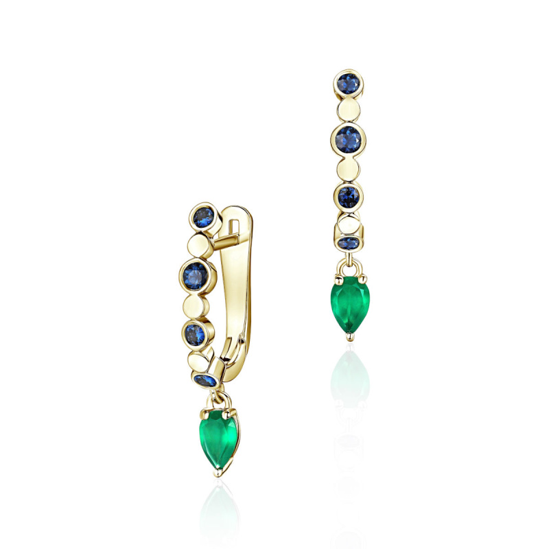 Серьги из желтого золота 585 пробы с агатами и сапфирами 01С5315452-1