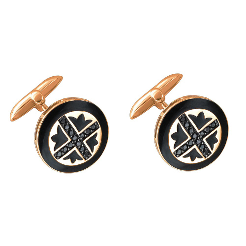 Запонки из красного золота 585 пробы с фианитами и эмалью 01Н210398ЭЧР-1