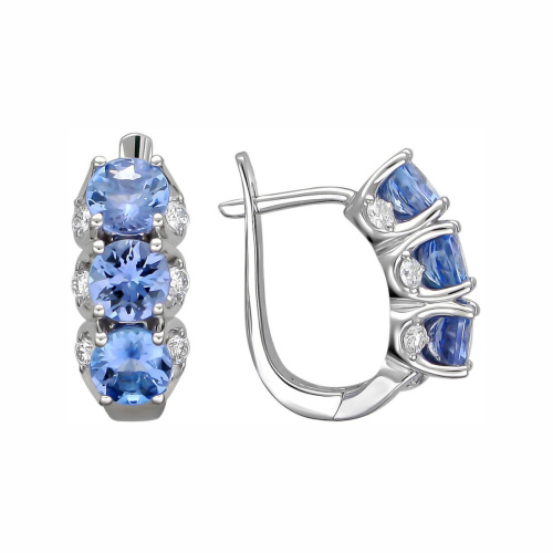 Серьги из белого золота 750 пробы с танзанитами и бриллиантами 01С6271105-1