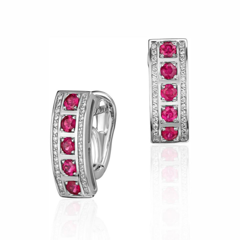 Серьги из белого золота 585 пробы с рубинами и бриллиантами 01С6212340-2
