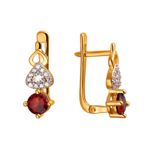 Серьги из красного золота 585 пробы с фианитами и гранатами 01С3112065-3