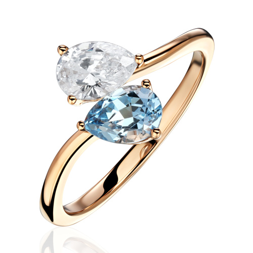 Кольцо из красного золота 585 с фианитом и синтетической шпинелью 01К2116524-1